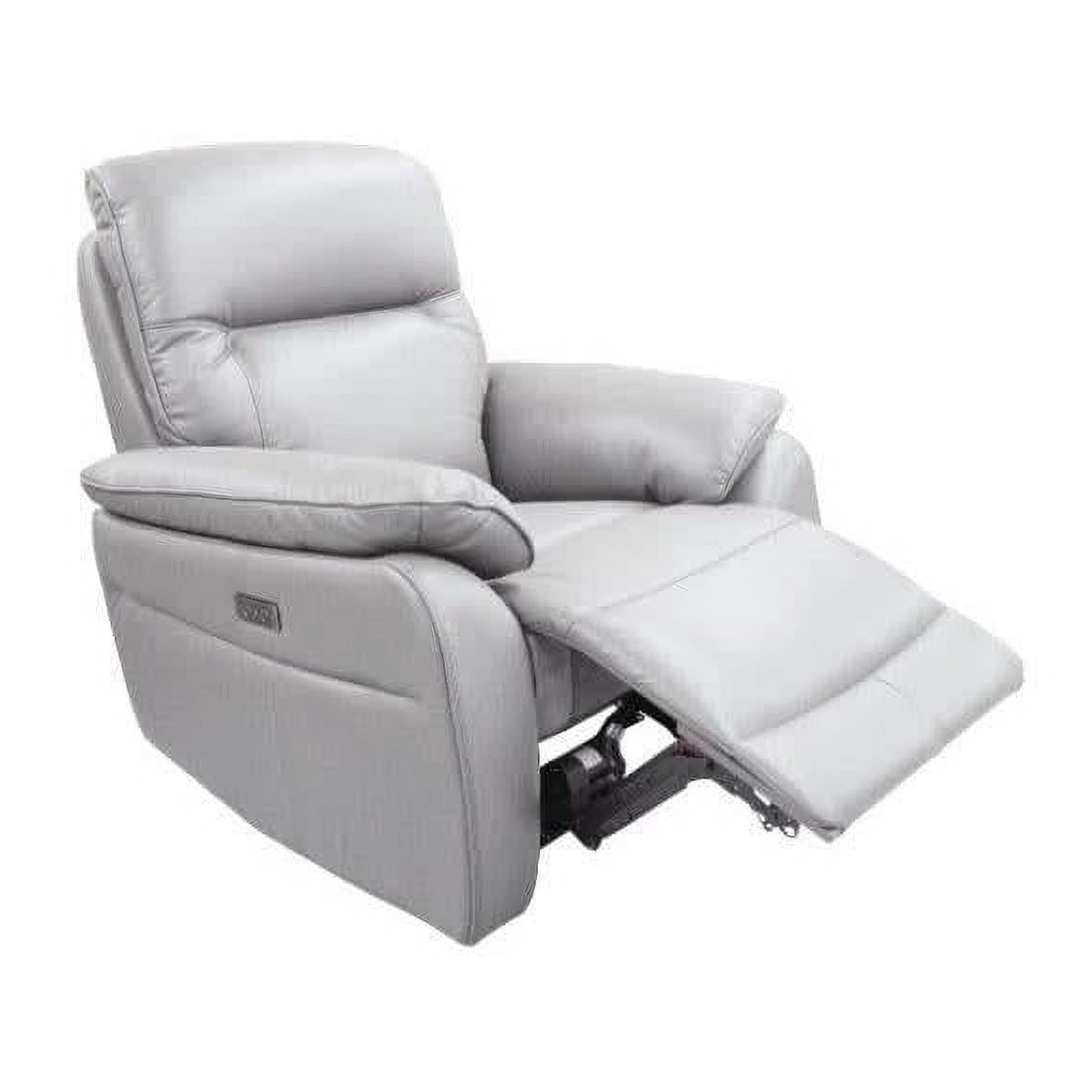 Persi Genuine Leather Single Recliner Armchair in Silver - Chocolate Wood