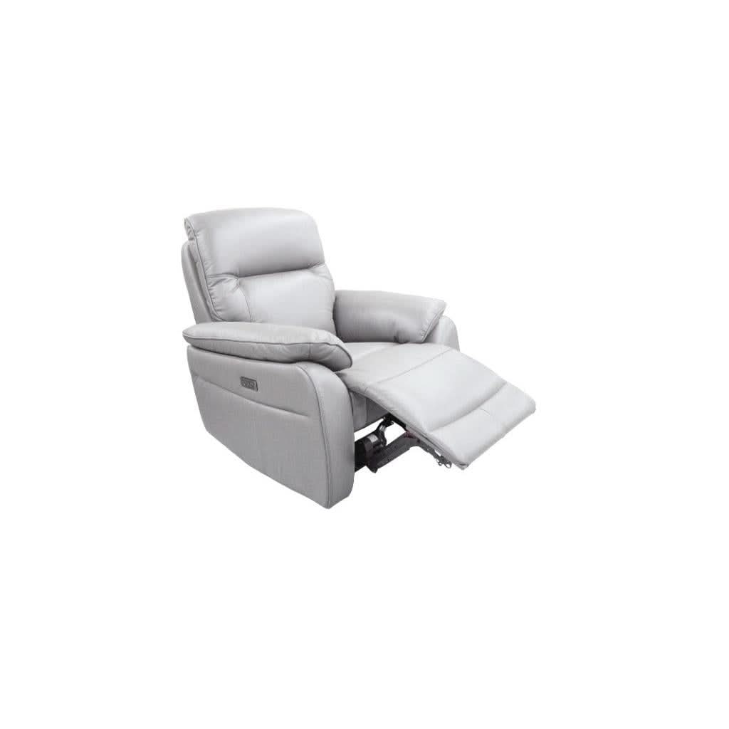 Persi Genuine Leather Single Recliner Armchair in Silver - Chocolate Wood