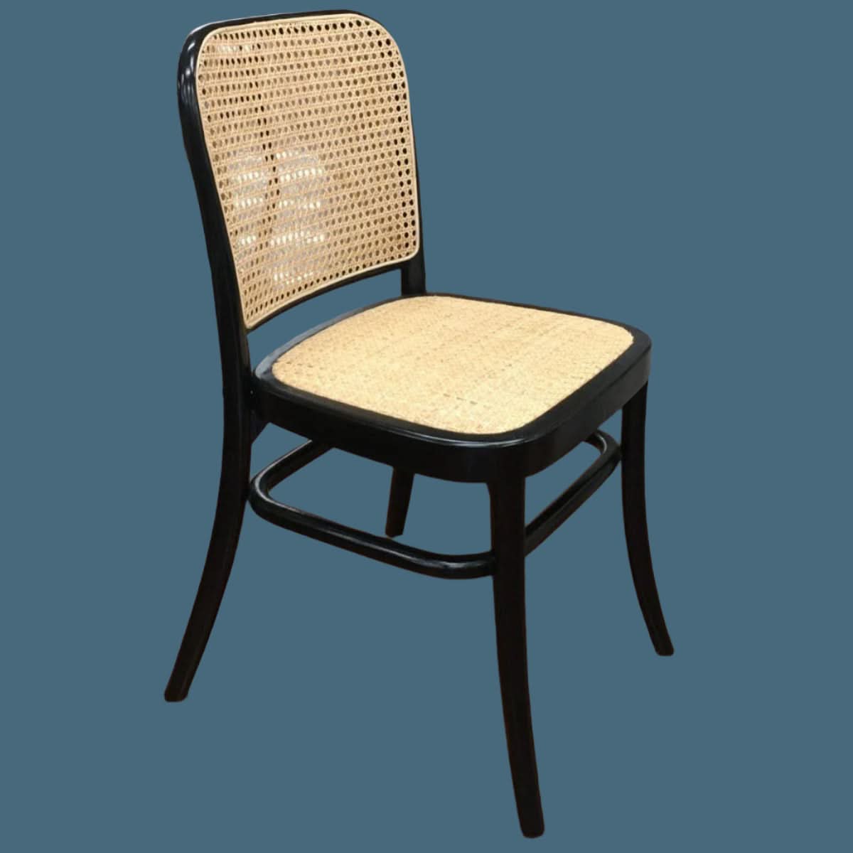 Phoenix Beechwood Dining Chair, Black Frame with Rattan Back & Seat - Chocolate Wood