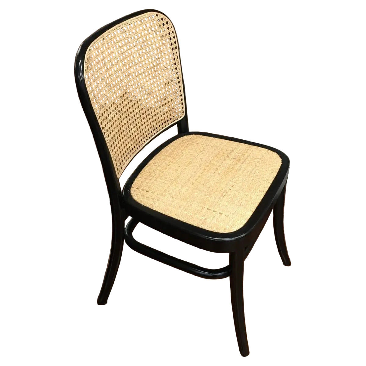 Phoenix Beechwood Dining Chair, Black Frame with Rattan Back & Seat - Chocolate Wood