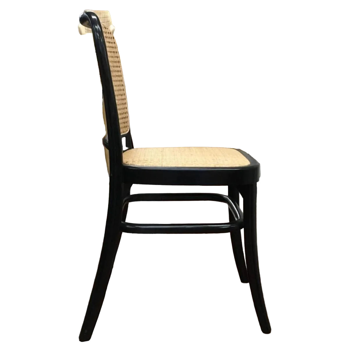 Phoenix Beechwood Dining Chair, Black Frame with Rattan Back & Seat - Chocolate Wood