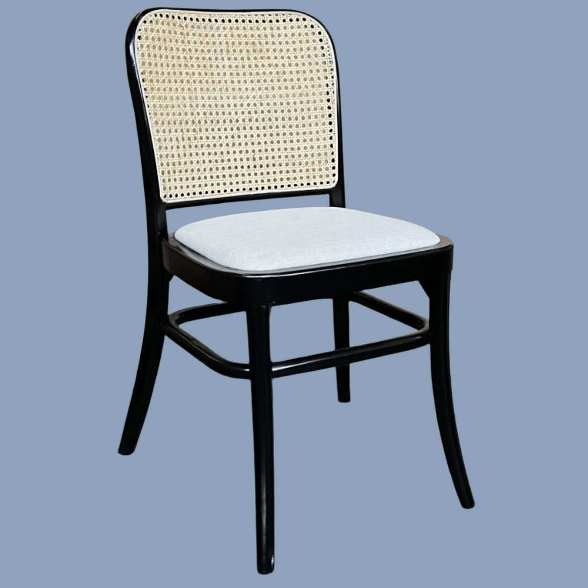 PHOENIX SOLID BEECHWOOD & RATTAN DINING CHAIR FABRIC SEAT IN BLACK - MyChocolateWood