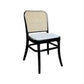 Phoenix Beechwood Dining Chair, Black Frame with White Linen Fabric Seat - Chocolate Wood