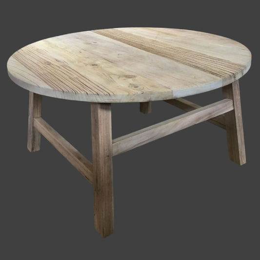 PIONEER RECYCLED ELM ROUND COFFEE TABLE 85CM DIAMETER - MyChocolateWood