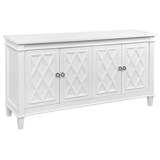 White MDF Plantation Hampton style 4-door buffet by MyChocolateWood with sleek design and ample storage space.