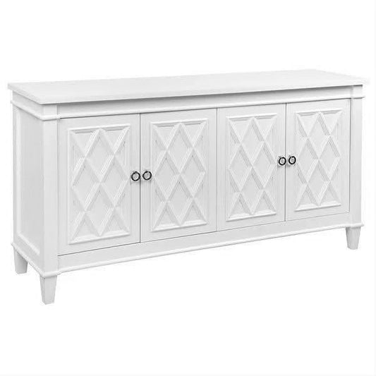 White MDF Plantation Hampton style 4-door buffet by MyChocolateWood with sleek design and ample storage space.