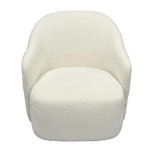 PRIMROSE BOUCLE FABRIC SWIVEL ARMCHAIR IN WHITE