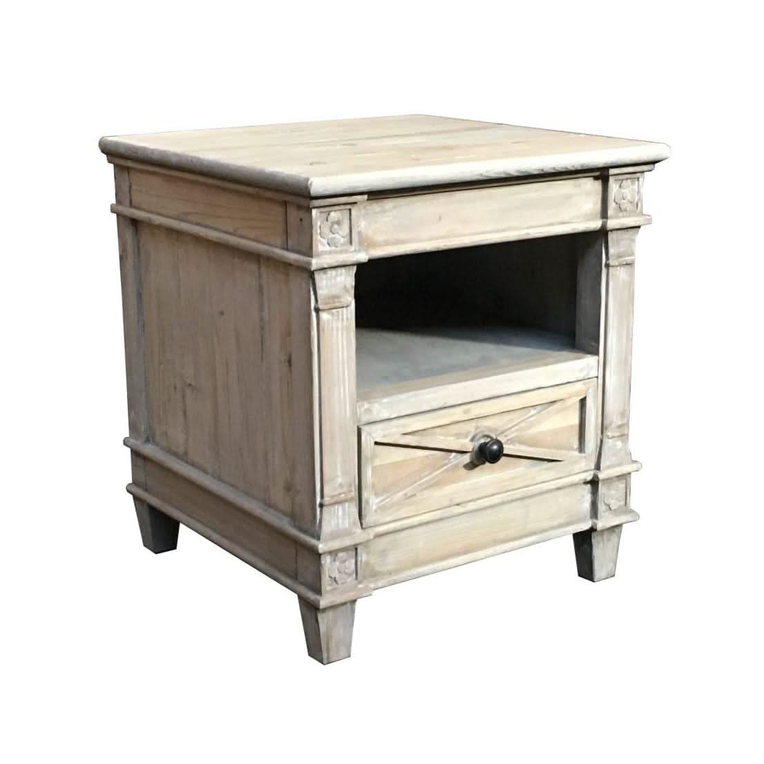 PROVENZ RECYCLED ELM RUSTIC 1 DRAWER LAMP TABLE/SIDE TABLE - MyChocolateWood