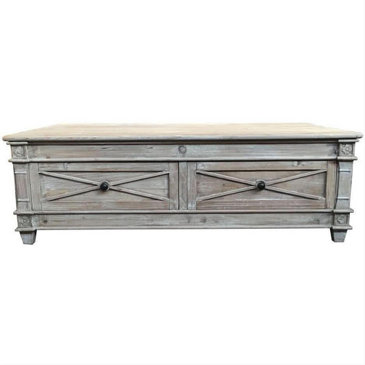 PROVENZ RECYCLED ELM RUSTIC 4 DRAWERS COFFEE TABLE - MyChocolateWood