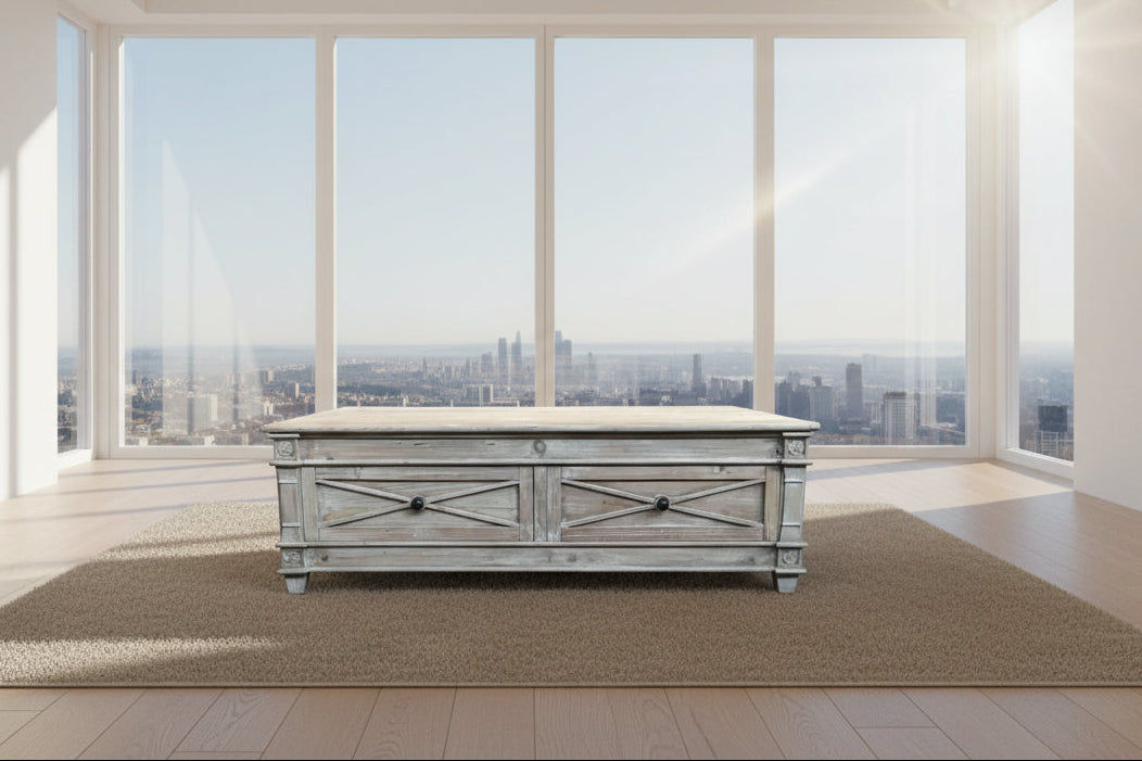 PROVENZ RECYCLED ELM RUSTIC 4 DRAWERS COFFEE TABLE - MyChocolateWood