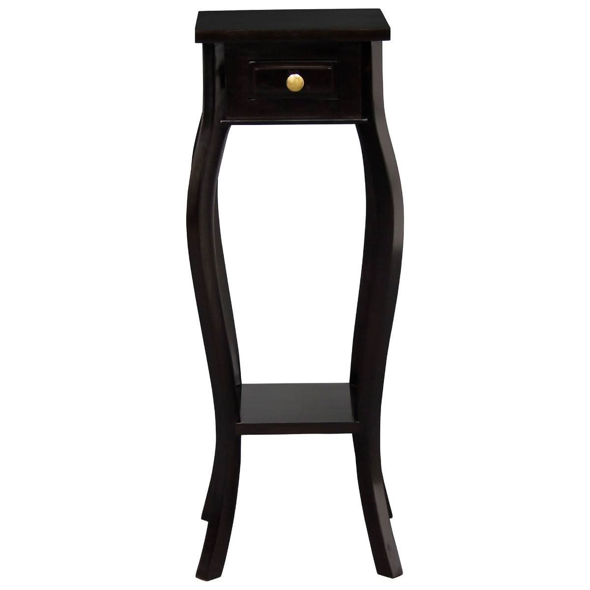 Queen Ann 1-Drawer Cabriole Leg Plant Stand in Chocolate - Chocolate Wood