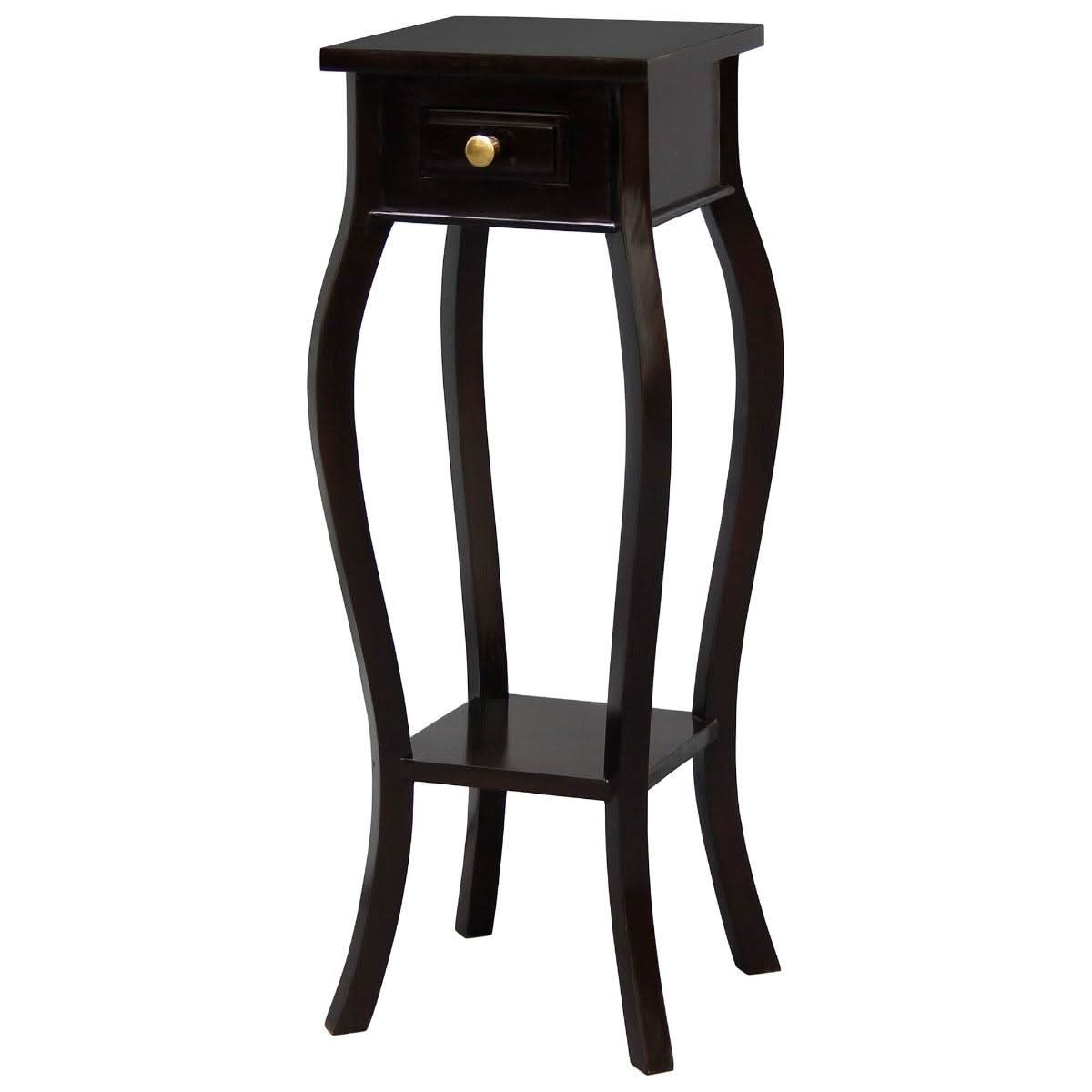 Queen Ann 1-Drawer Cabriole Leg Plant Stand in Chocolate - Chocolate Wood