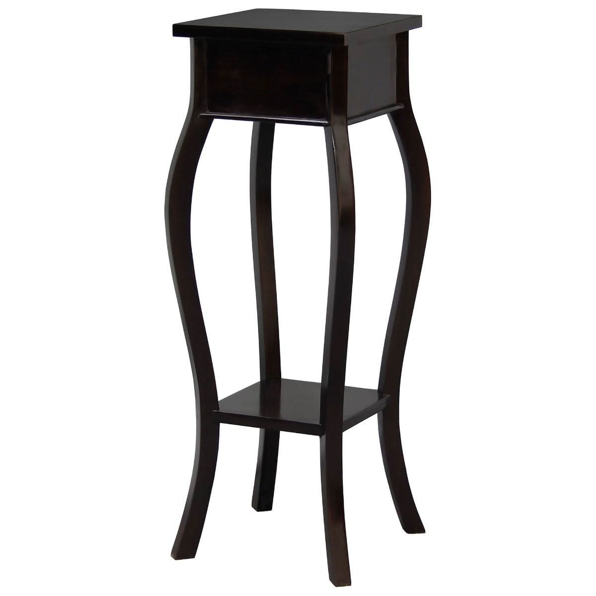 Queen Ann 1-Drawer Cabriole Leg Plant Stand in Chocolate - Chocolate Wood