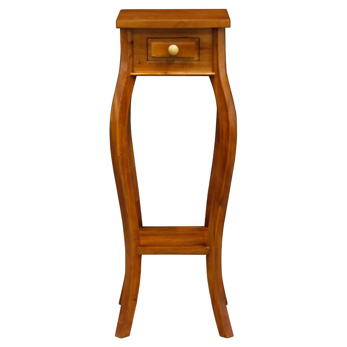 Queen Ann 1-Drawer Cabriole Leg Plant Stand in Light Pecan - Chocolate Wood