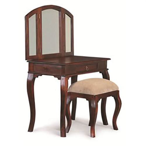 QUEEN ANN DRESSING TABLE WITH MIRROR IN SOLID MAHOGANY WITH STOOL - MyChocolateWood