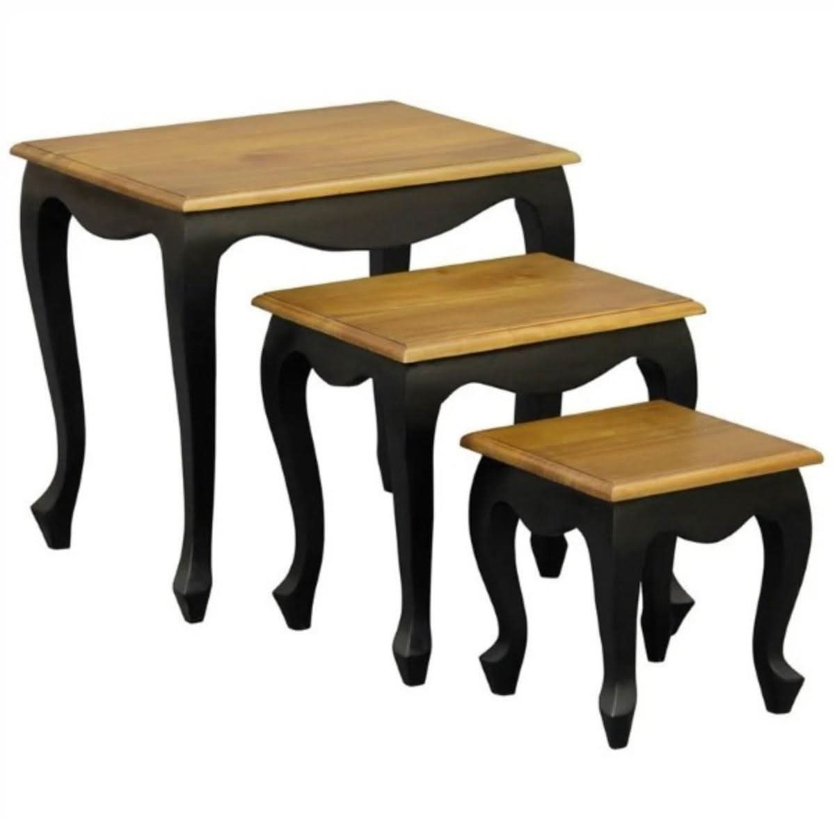 QUEEN ANN SOLID MAHOGANY NEST OF TABLES/SET OF 3 TABLES IN BLACK/CARAMEL - MyChocolateWood