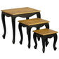 Queen Ann Solid Mahogany Nest of Tables, Set of 3, in Black & Caramel - Chocolate Wood