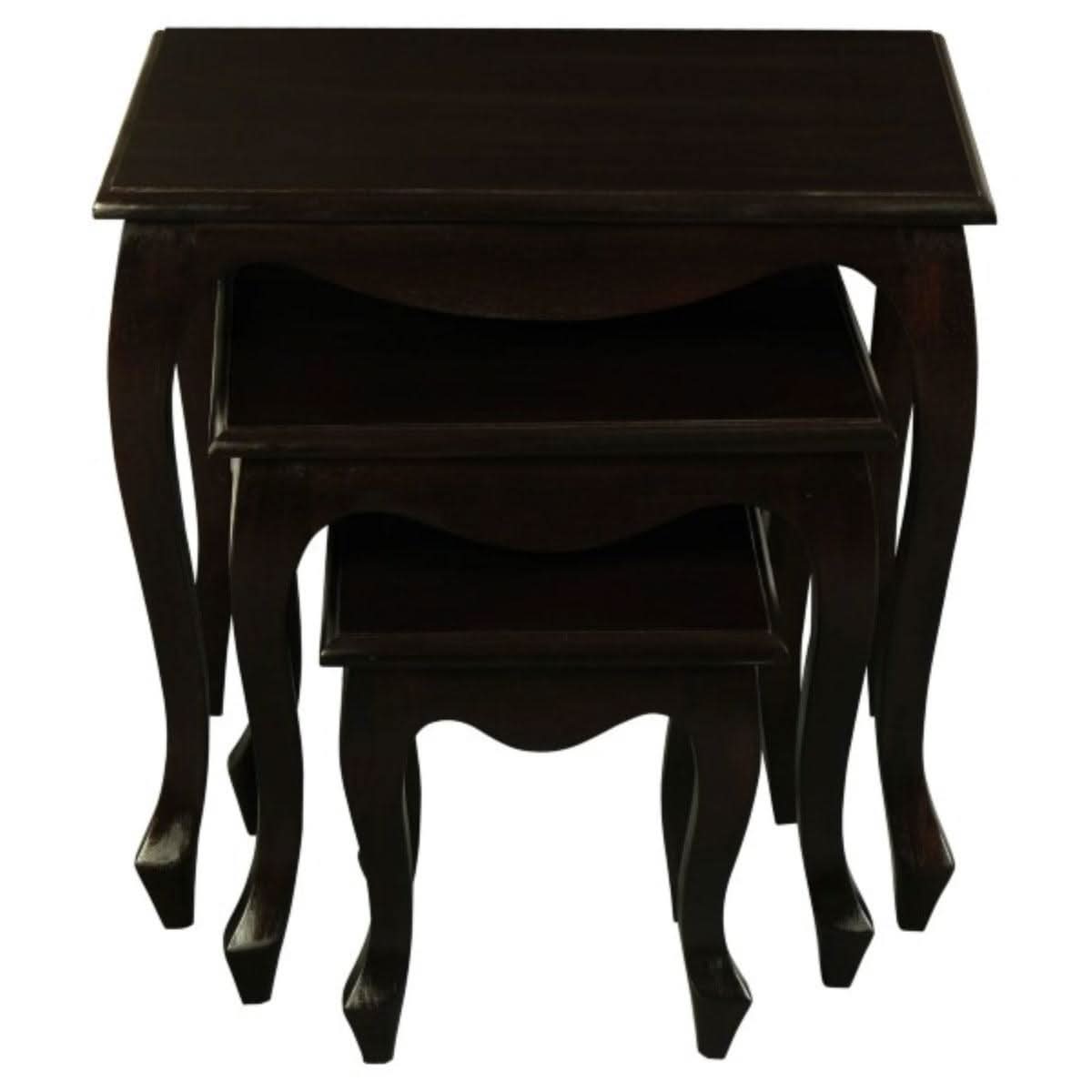 Queen Ann Solid Mahogany Nest of Tables, Set of 3, in Chocolate - Chocolate Wood