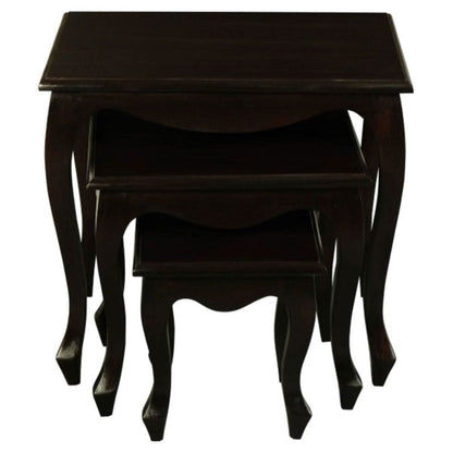 Queen Ann Solid Mahogany Nest of Tables, Set of 3, in Chocolate - Chocolate Wood