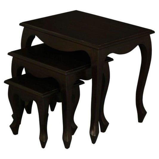 QUEEN ANN SOLID MAHOGANY NEST OF TABLES/SET OF 3 TABLES IN CHOCOLATE - MyChocolateWood