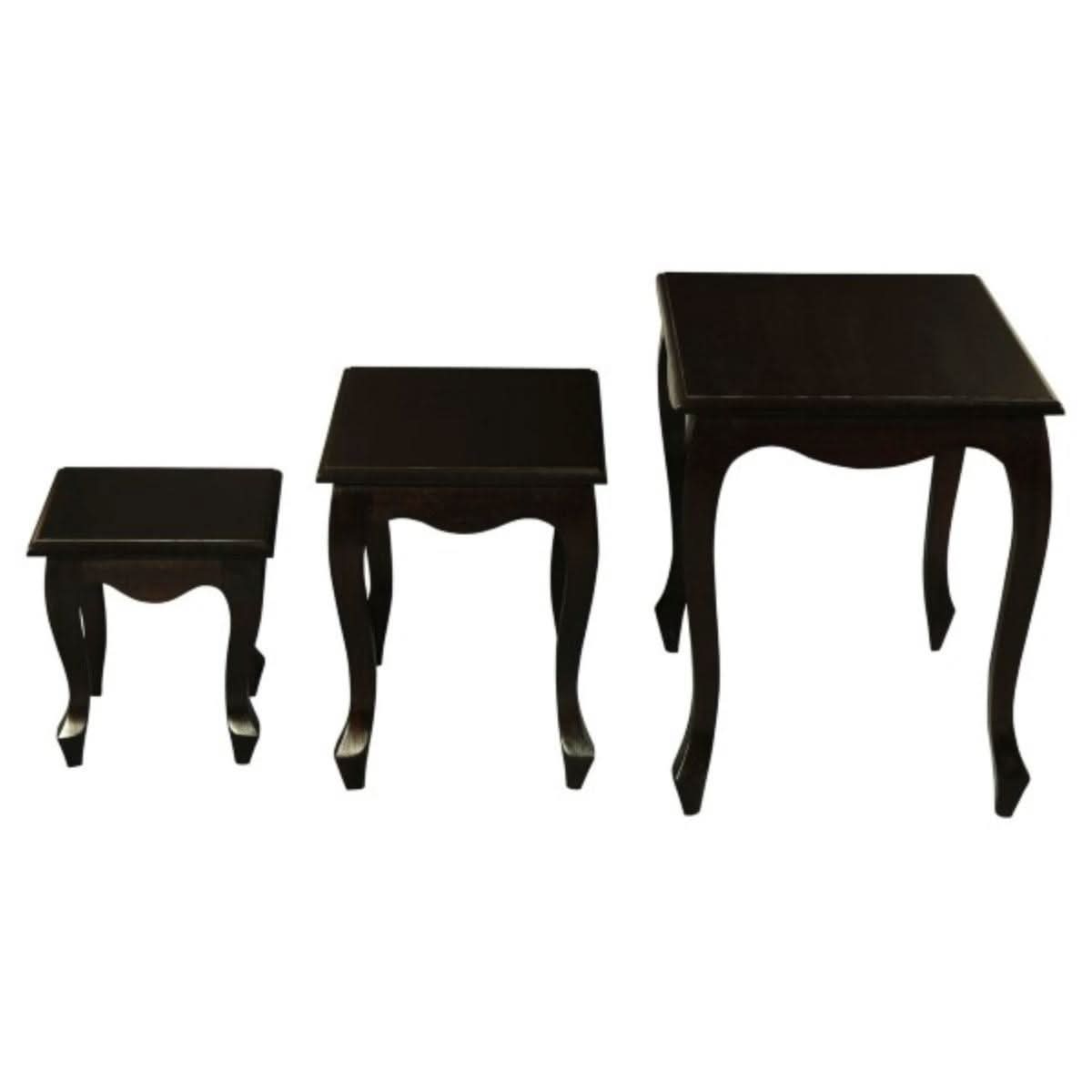 Queen Ann Solid Mahogany Nest of Tables, Set of 3, in Chocolate - Chocolate Wood