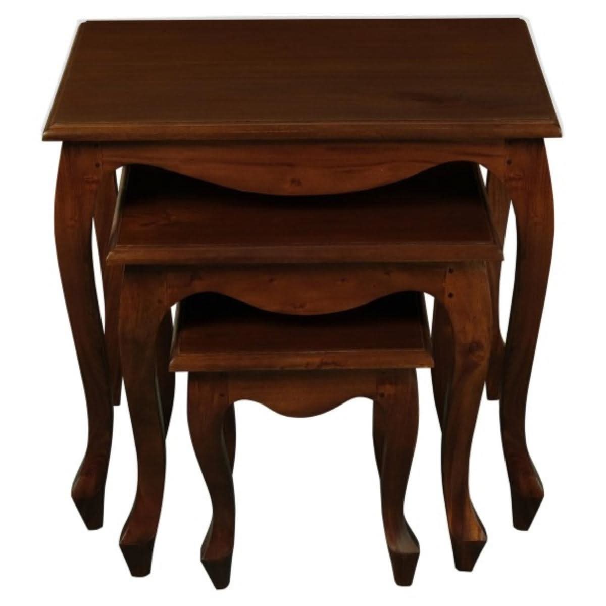 QUEEN ANN SOLID MAHOGANY NEST OF TABLES/SET OF 3 TABLES IN MAHOGANY - MyChocolateWood