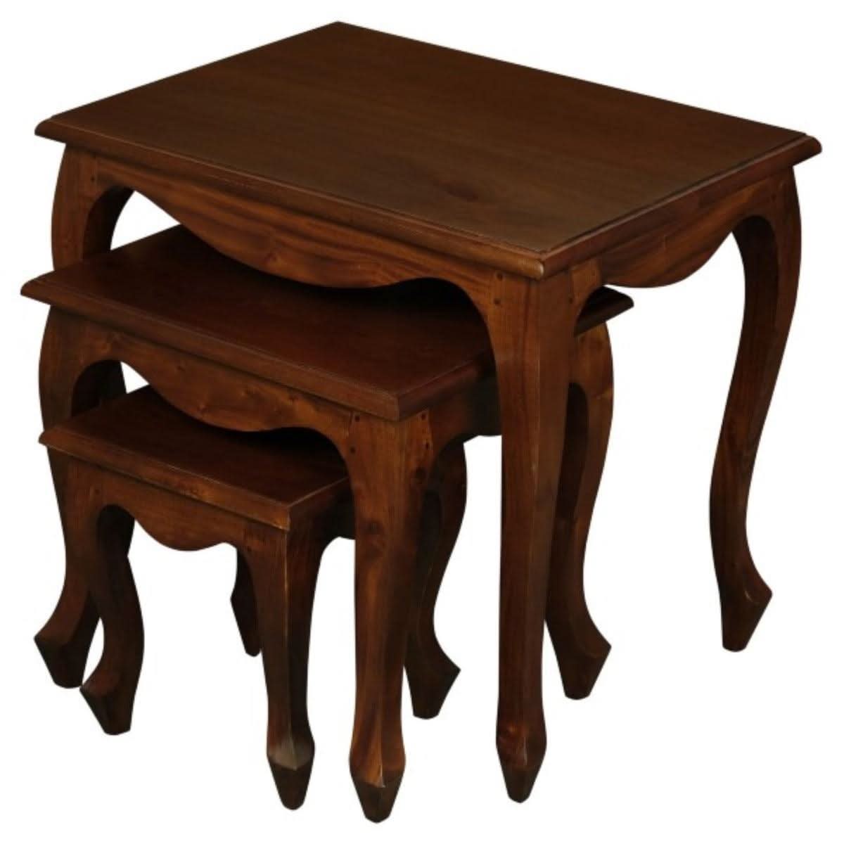 QUEEN ANN SOLID MAHOGANY NEST OF TABLES/SET OF 3 TABLES IN MAHOGANY - MyChocolateWood