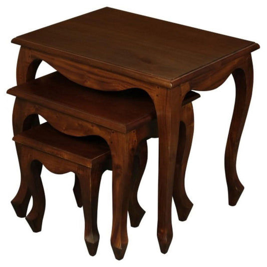 QUEEN ANN SOLID MAHOGANY NEST OF TABLES/SET OF 3 TABLES IN MAHOGANY