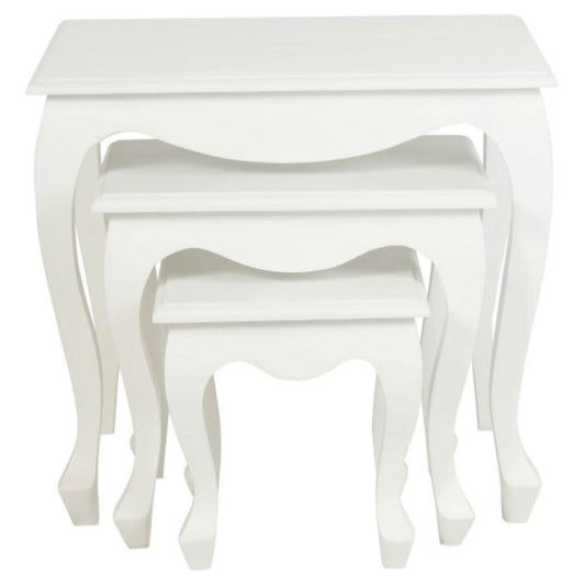 QUEEN ANN SOLID MAHOGANY NEST OF TABLES/SET OF 3 TABLES IN WHITE - MyChocolateWood
