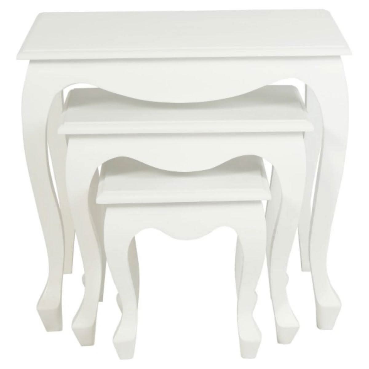Queen Ann Solid Mahogany Nest of Tables, Set of 3, in White - Chocolate Wood