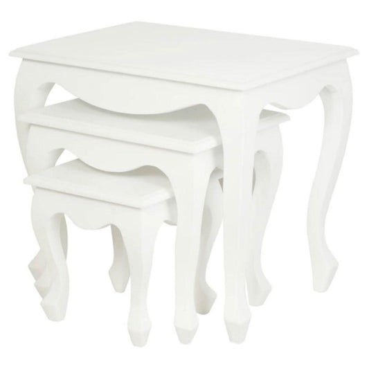 QUEEN ANN SOLID MAHOGANY NEST OF TABLES/SET OF 3 TABLES IN WHITE - MyChocolateWood