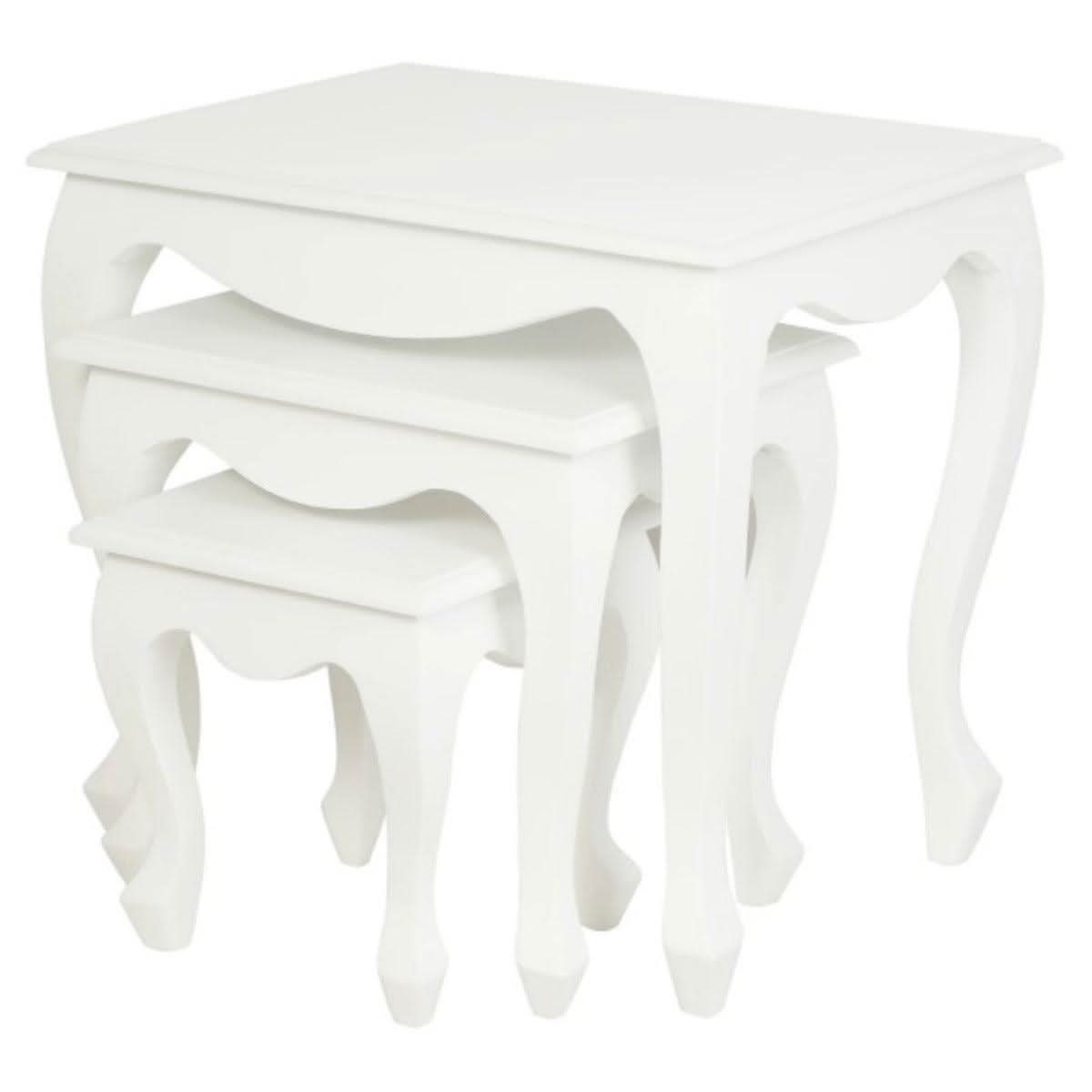 Queen Ann Solid Mahogany Nest of Tables, Set of 3, in White - Chocolate Wood