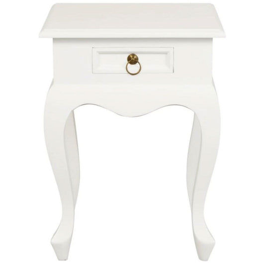QUEEN ANN SOLID MAHOGANY TIMBER SINGLE DRAWER LAMP TABLE - WHITE - MyChocolateWood