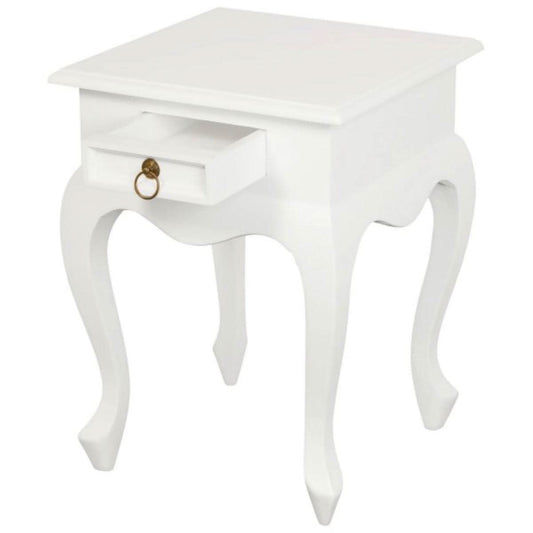 QUEEN ANN SOLID MAHOGANY TIMBER SINGLE DRAWER LAMP TABLE - WHITE - MyChocolateWood