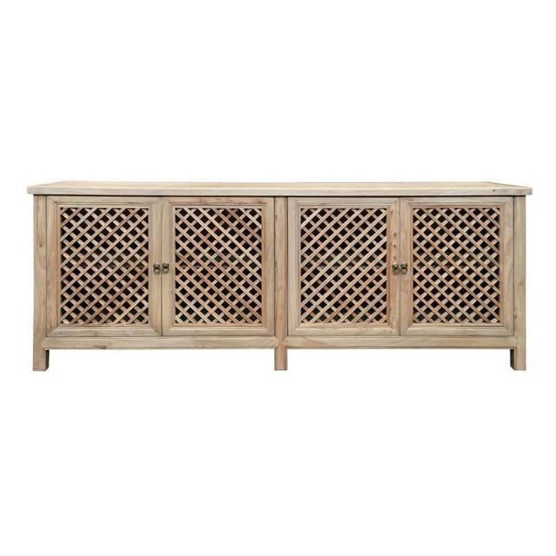Rafael Recycled Elm Buffet in Natural, 4 Lattice Doors 220cm - Chocolate Wood
