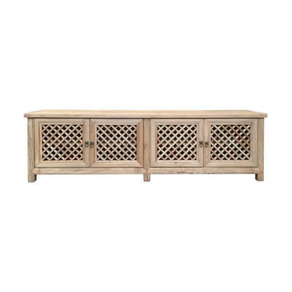 RAFAEL RECYCLED ELM TV UNIT IN NATURAL WITH 4 LATTICE DOORS 200 cm - MyChocolateWood