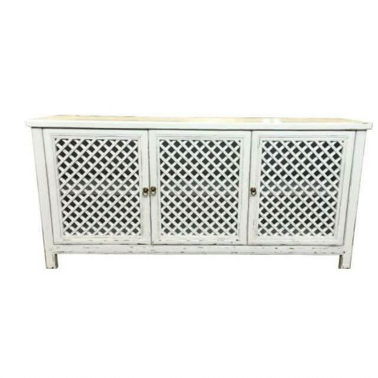 Rafael Recycled Elm Buffet in Distressed White, 3 Lattice Doors 180cm - Chocolate Wood