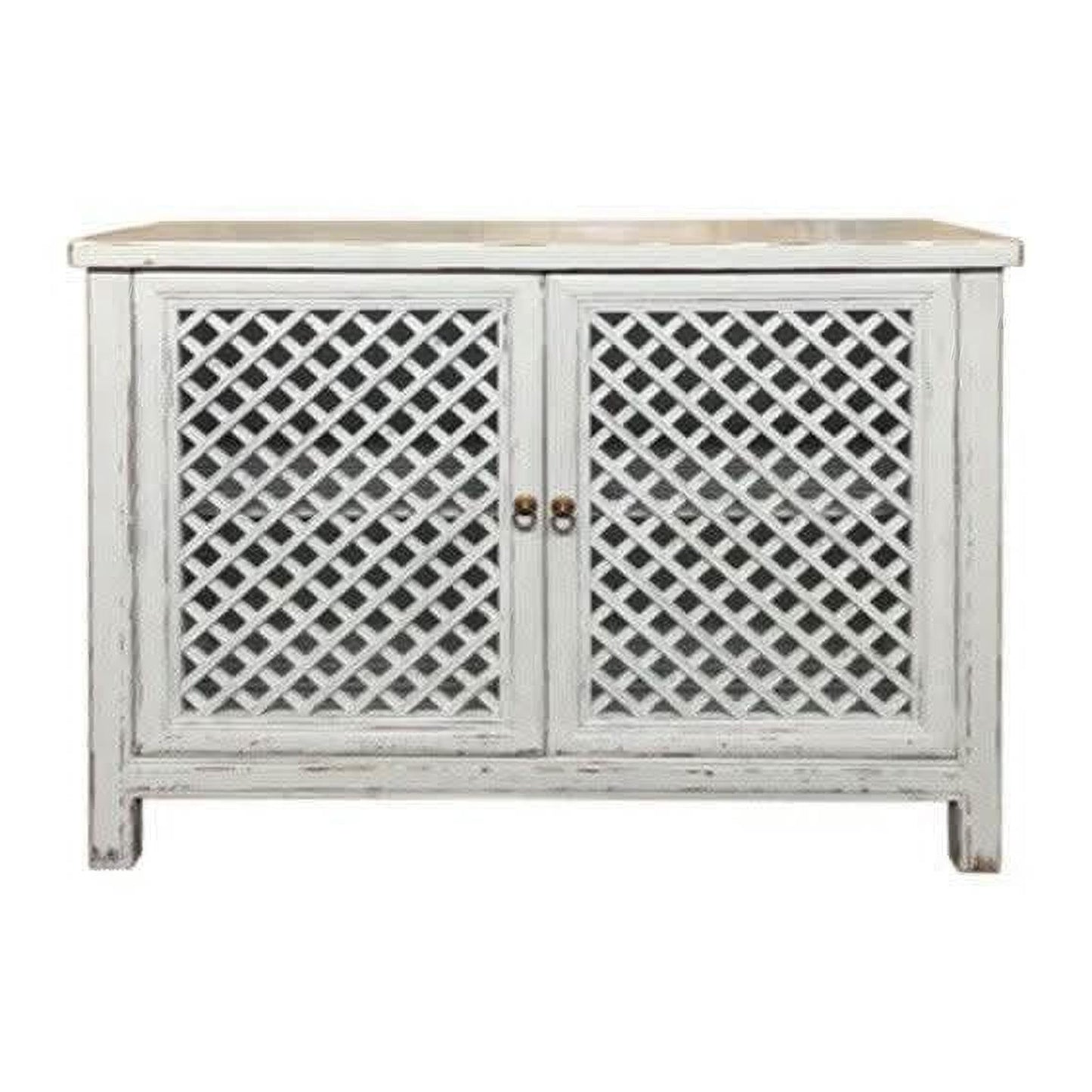 Rafael Recycled Elm Buffet in Distressed White, 2 Lattice Doors 120cm - Chocolate Wood