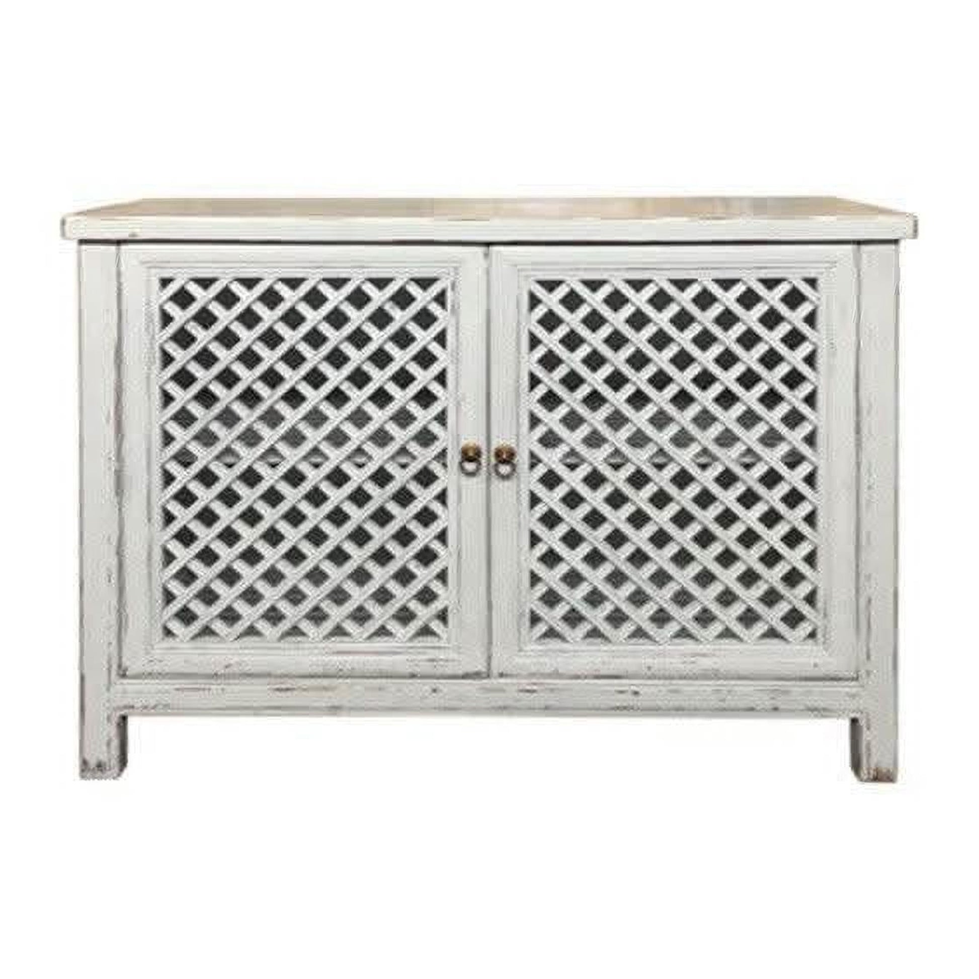 Rafael Recycled Elm Buffet in Distressed White, 2 Lattice Doors 120cm - Chocolate Wood