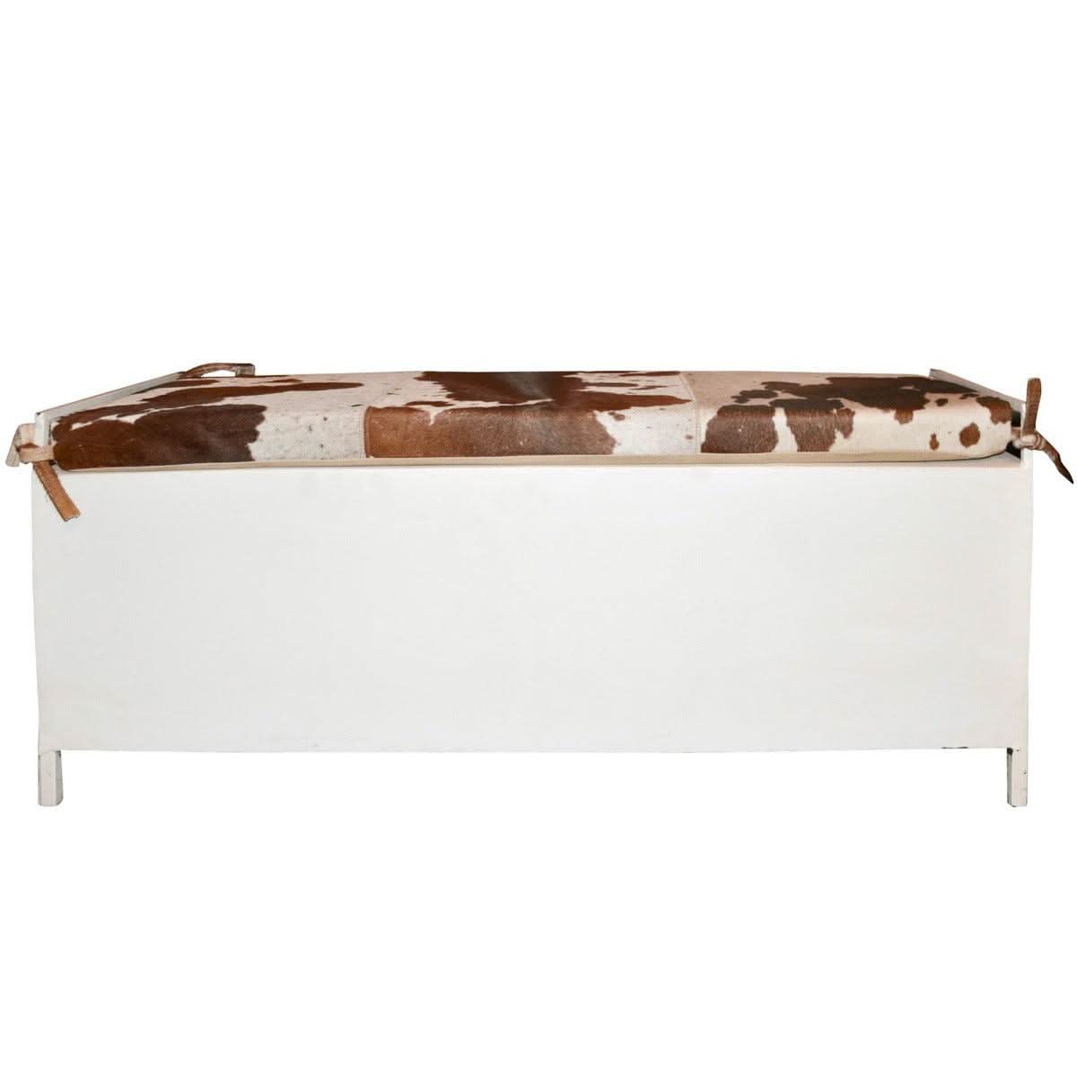 RANCHI COWHIDE IRON LOCKER BENCH WITH 4 DOORS - MyChocolateWood