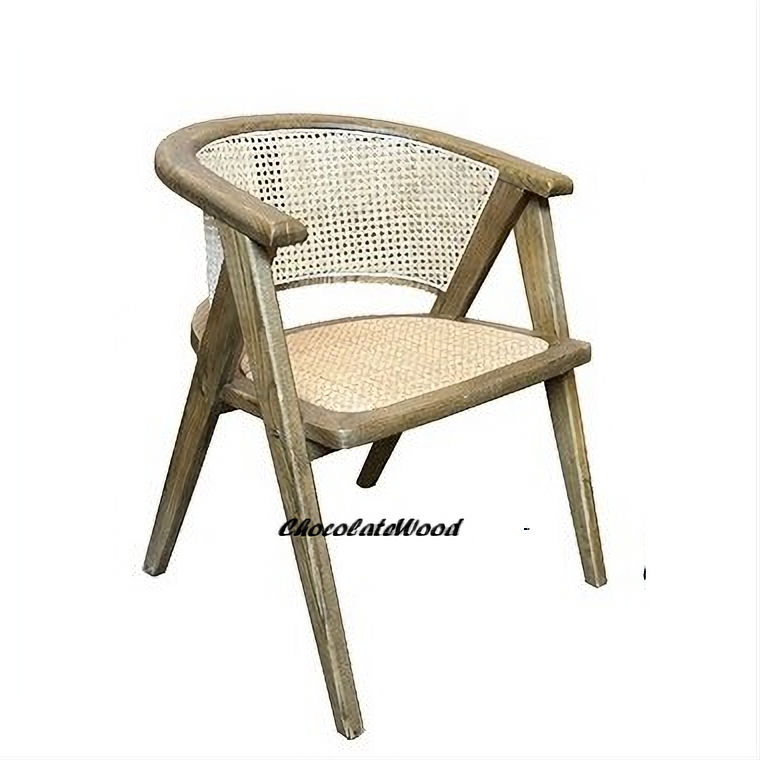 Ravella Solid Elmwood / Rattan Chair in Antique Natural - Chocolate Wood