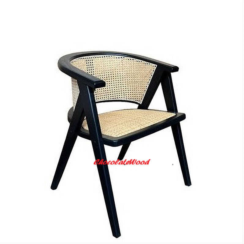 Ravella Solid Elmwood / Rattan Chair in Black - Chocolate Wood