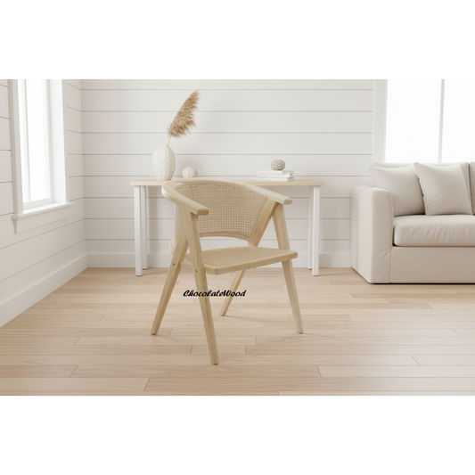 RAVELLA SOLID ELMWOOD/RATTAN CHAIR KITCHEN CHAIR DINING CHAIR ACCENT CHAIR NATURAL - MyChocolateWood