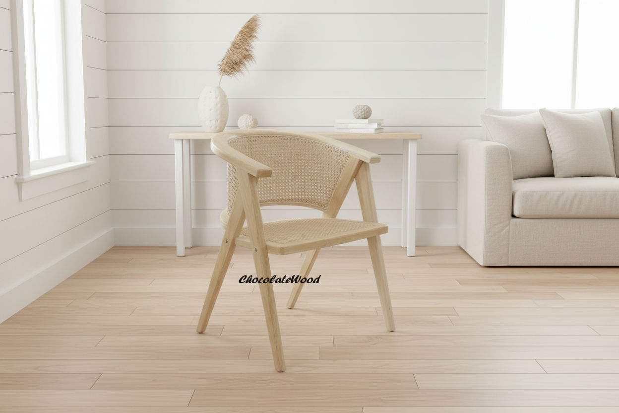 RAVELLA  SOLID ELMWOOD/RATTAN CHAIR KITCHEN CHAIR  DINING CHAIR ACCENT CHAIR NATURAL - MyChocolateWood
