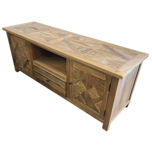 RECYCLED ELM 150CM PARQUETRY TOP TV UNIT