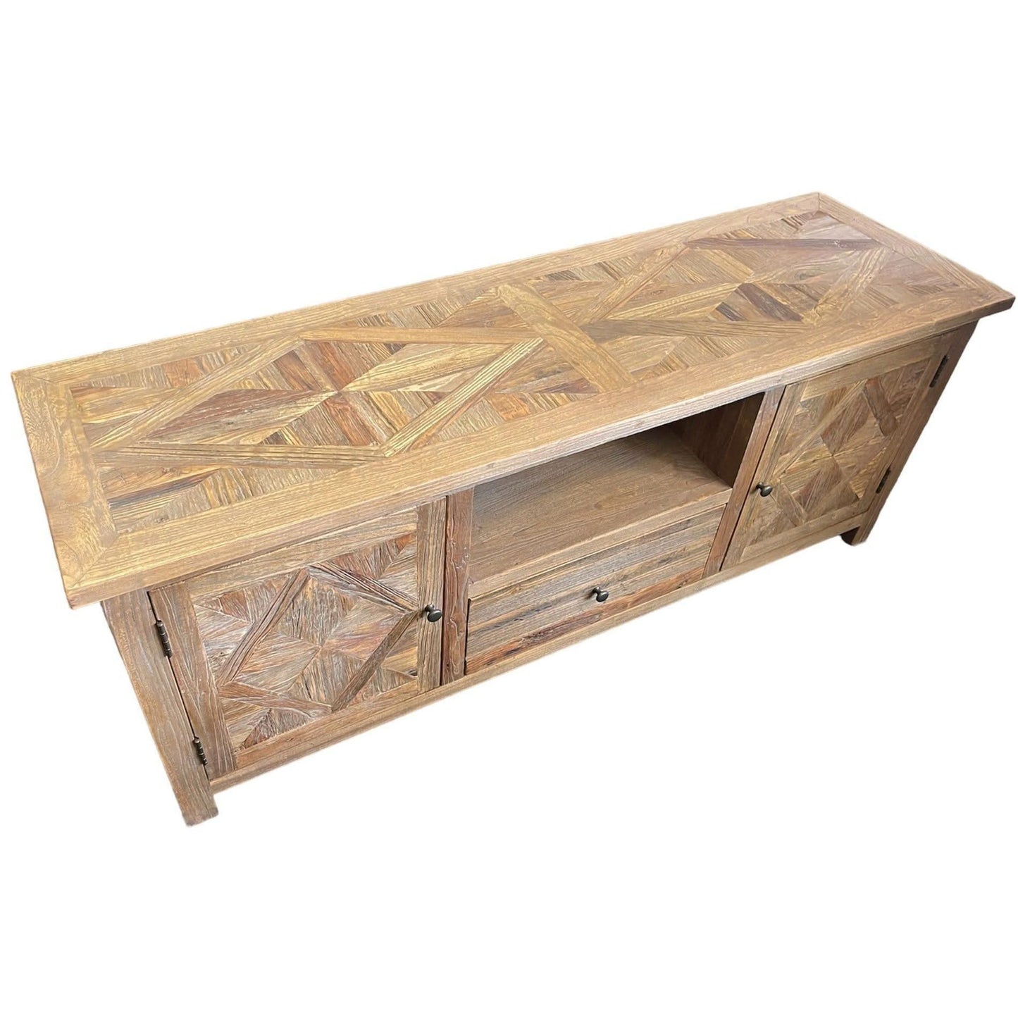 RECYCLED ELM 150CM PARQUETRY TOP TV UNIT