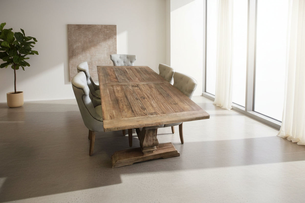 RHIANNON FARMHOUSE HAMPTON STYLE RUSTIC DINING TABLE IN 200CM - MyChocolateWood