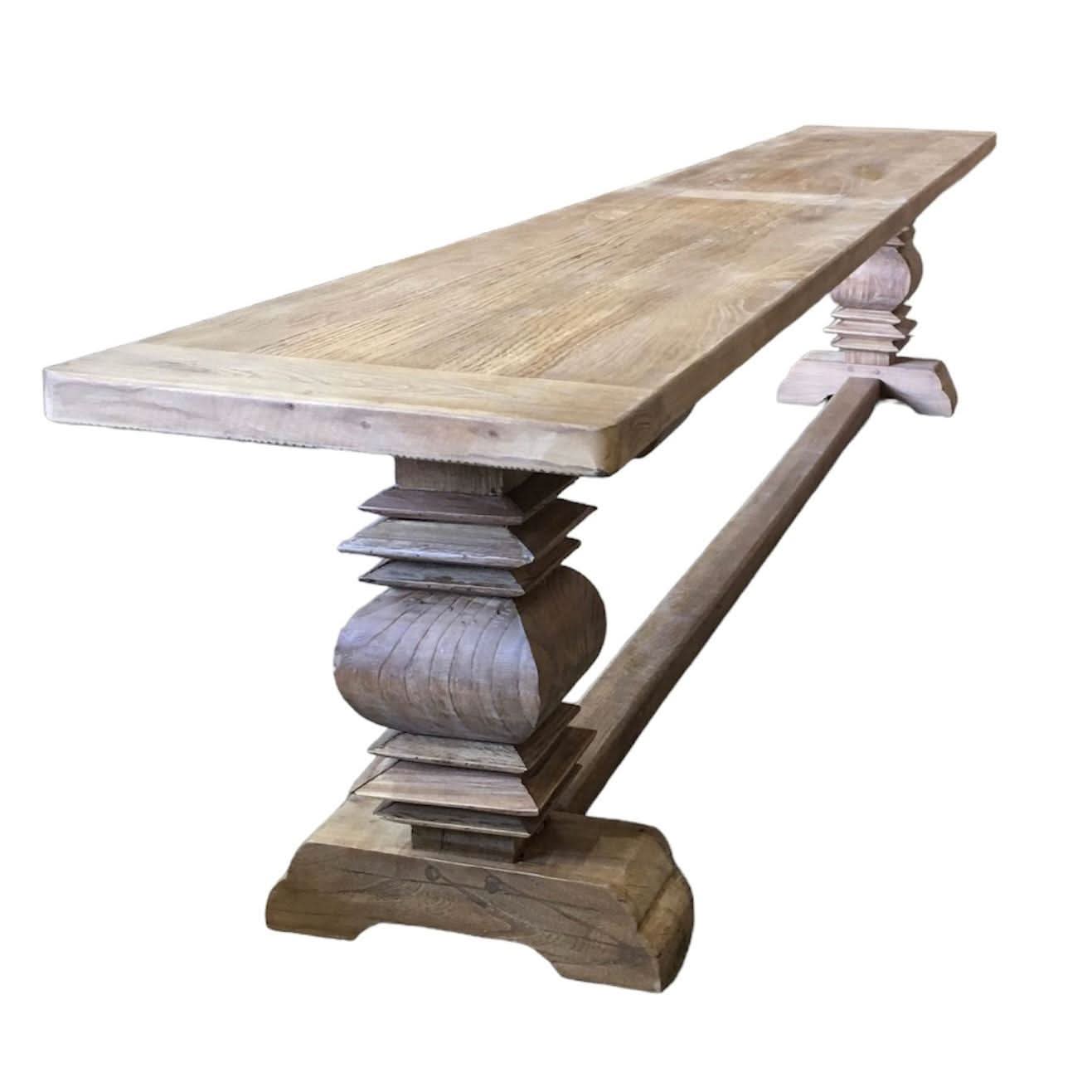 RHIANNON FARMHOUSE RUSTIC DINING TABLE 245CM + 2 X RHIANNON FARMHOUSE BENCHES IN RECYCLED ELM - MyChocolateWood