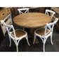 RHIANNON ROUND DINING TABLE IN RECYCLED ELM 120CM DIAMETER + 4 MELROSE DINING CHAIRS IN WHITE - MyChocolateWood