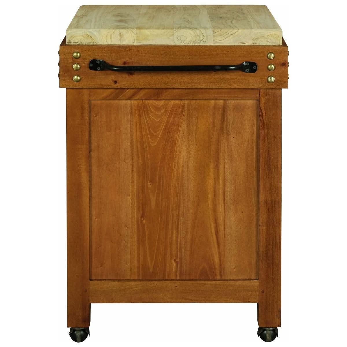 Ricardo solid mahogany and teak small butcher block kitchen island in light pecan with castors, by MyChocolateWood.